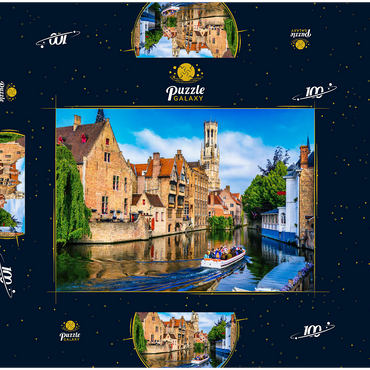 Klassische Sicht auf das historische Stadtzentrum mit Kanal in Brügge (Brügge), Provinz Westflandern, Belgien. Stadtlandschaft von Brügge. 100 Puzzle Schachtel 3D Modell