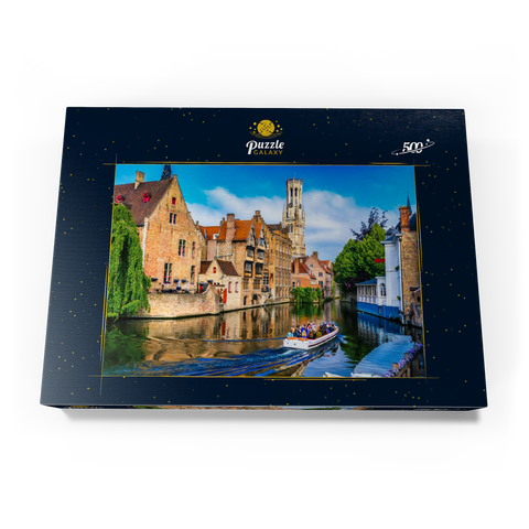Klassische Sicht auf das historische Stadtzentrum mit Kanal in Brügge (Brügge), Provinz Westflandern, Belgien. Stadtlandschaft von Brügge. 500 Puzzle Schachtel Ansicht3