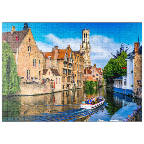 puzzleplate Klassische Sicht auf das historische Stadtzentrum mit Kanal in Brügge (Brügge), Provinz Westflandern, Belgien. Stadtlandschaft von Brügge. 500 Puzzle