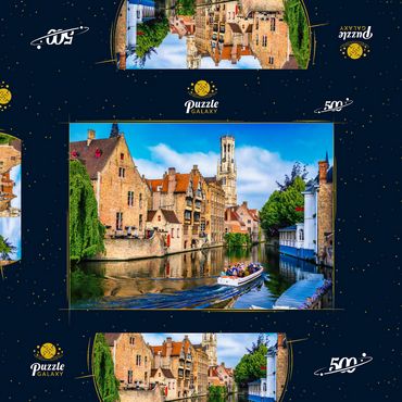 Klassische Sicht auf das historische Stadtzentrum mit Kanal in Brügge (Brügge), Provinz Westflandern, Belgien. Stadtlandschaft von Brügge. 500 Puzzle Schachtel 3D Modell