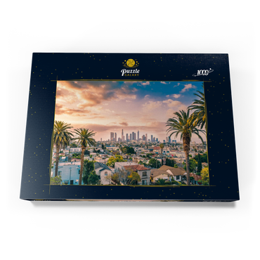 Schöner Sonnenuntergang im Zentrum von Los Angeles Skyline und Palmen 1000 Puzzle Schachtel Ansicht3