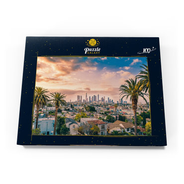 Schöner Sonnenuntergang im Zentrum von Los Angeles Skyline und Palmen 100 Puzzle Schachtel Ansicht3