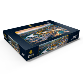 Darstellung des Puzzle Motivs Schöner Panoramablick auf Salzburg mit Salzach in schönem goldenem Abendlicht - Puzzleteile: 1000