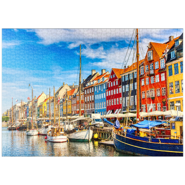 puzzleplate Kopenhagener ikonischer Blick. Berühmter alter Nyhavn Hafen im Zentrum von Kopenhagen, Dänemark im Sommer sonnige Tage. 1000 Puzzle