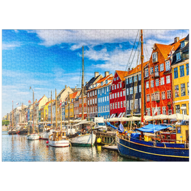 Darstellung des Puzzle Motivs Berühmter alter Nyhavn Hafen im Zentrum von Kopenhagen, Dänemark - Puzzleteile: 1000