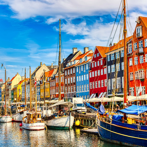 Kopenhagener ikonischer Blick. Berühmter alter Nyhavn Hafen im Zentrum von Kopenhagen, Dänemark im Sommer sonnige Tage. 1000 Puzzle 3D Modell