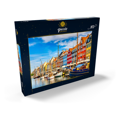Kopenhagener ikonischer Blick. Berühmter alter Nyhavn Hafen im Zentrum von Kopenhagen, Dänemark im Sommer sonnige Tage. 100 Puzzle Schachtel Ansicht2