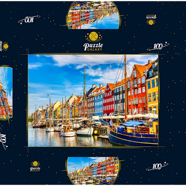 Kopenhagener ikonischer Blick. Berühmter alter Nyhavn Hafen im Zentrum von Kopenhagen, Dänemark im Sommer sonnige Tage. 100 Puzzle Schachtel 3D Modell
