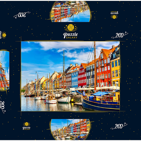 Kopenhagener ikonischer Blick. Berühmter alter Nyhavn Hafen im Zentrum von Kopenhagen, Dänemark im Sommer sonnige Tage. 200 Puzzle Schachtel 3D Modell
