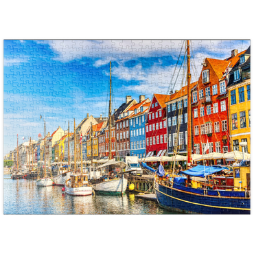 puzzleplate Kopenhagener ikonischer Blick. Berühmter alter Nyhavn Hafen im Zentrum von Kopenhagen, Dänemark im Sommer sonnige Tage. 500 Puzzle