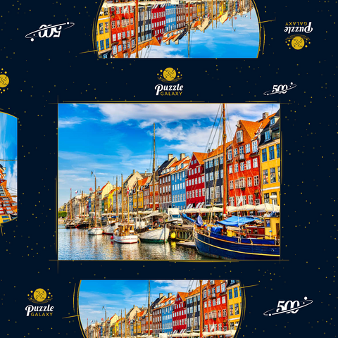 Kopenhagener ikonischer Blick. Berühmter alter Nyhavn Hafen im Zentrum von Kopenhagen, Dänemark im Sommer sonnige Tage. 500 Puzzle Schachtel 3D Modell