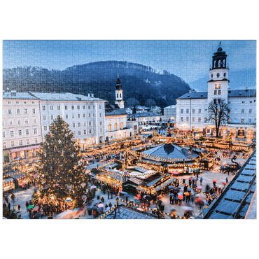 puzzleplate Salzburg, Österreich: Weihnachtsmarkt in der Altstadt von Salzburg. 1000 Puzzle