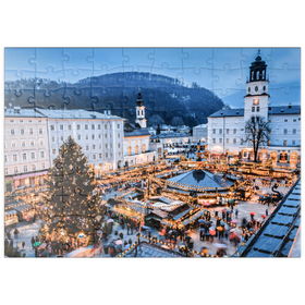 Darstellung des Puzzle Motivs Weihnachtsmarkt in der Altstadt von Salzburg - Puzzleteile: 100