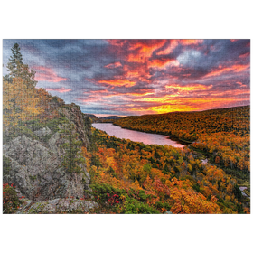 Darstellung des Puzzle-Motivs Ein feuriger Sonnenaufgang über dem Wolkensee, Porcupine Mountains Sate Park, Michigan – Puzzleteile: 1000
