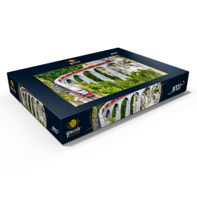 Darstellung des Puzzle Motivs Bernina-Express Gletscherzug auf dem Landwasserviadukt in den Schweizer Alpen - Puzzleteile: 1000