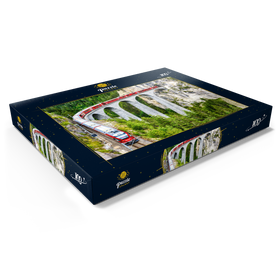 Darstellung des Puzzle Motivs Bernina-Express Gletscherzug auf dem Landwasserviadukt in den Schweizer Alpen - Puzzleteile: 100