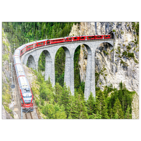 Darstellung des Puzzle-Motivs Bernina-Express Gletscherzug auf dem Landwasserviadukt in den Schweizer Alpen – Puzzleteile: 200
