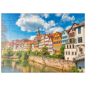 Darstellung des Puzzle Motivs Tübingen, farbige Häuser am Neckar-Flussufer - Puzzleteile: 100