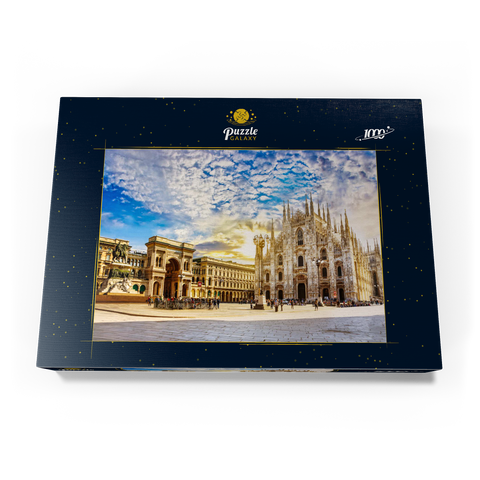Kathedrale Duomo di Milano und Vittorio Emanuele Galerie auf dem Platz Piazza Duomo am sonnigen Morgen, Mailand, Italien. 1000 Puzzle Schachtel Ansicht3
