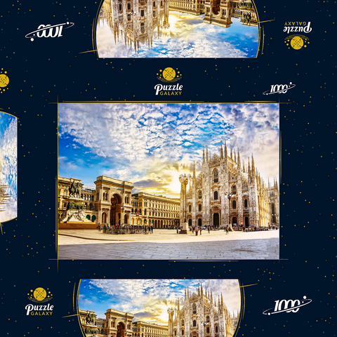 Kathedrale Duomo di Milano und Vittorio Emanuele Galerie auf dem Platz Piazza Duomo am sonnigen Morgen, Mailand, Italien. 1000 Puzzle Schachtel 3D Modell