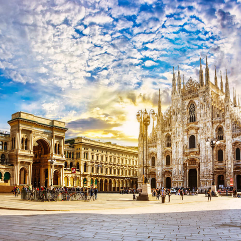 Kathedrale Duomo di Milano und Vittorio Emanuele Galerie auf dem Platz Piazza Duomo am sonnigen Morgen, Mailand, Italien. 100 Puzzle 3D Modell