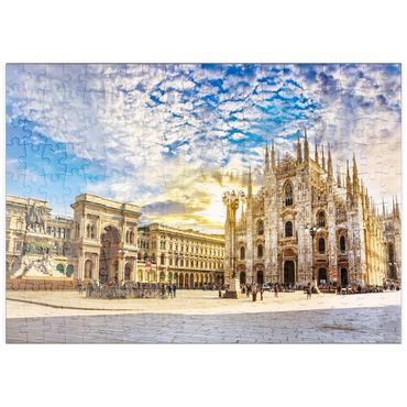 puzzleplate Kathedrale Duomo di Milano und Vittorio Emanuele Galerie auf dem Platz Piazza Duomo am sonnigen Morgen, Mailand, Italien. 200 Puzzle