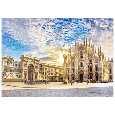 puzzleplate Kathedrale Duomo di Milano und Vittorio Emanuele Galerie auf dem Platz Piazza Duomo am sonnigen Morgen, Mailand, Italien. 500 Puzzle