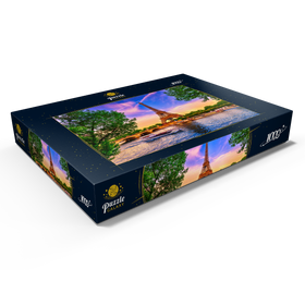 Darstellung des Puzzle Motivs Eiffelturm und Seine bei Sonnenuntergang in Paris, Frankreich - Puzzleteile: 1000