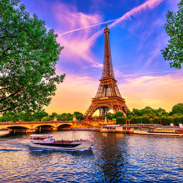 Paris Eiffelturm und Seine bei Sonnenuntergang in Paris, Frankreich. Der Eiffelturm ist eines der bekanntesten Wahrzeichen von Paris. 1000 Puzzle 3D Modell