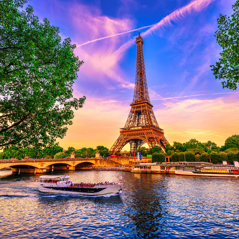 Paris Eiffelturm und Seine bei Sonnenuntergang in Paris, Frankreich. Der Eiffelturm ist eines der bekanntesten Wahrzeichen von Paris. 1000 Puzzle 3D Modell