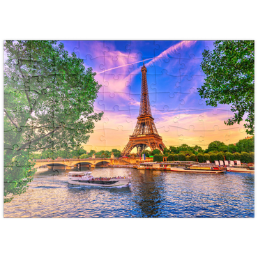 puzzleplate Paris Eiffelturm und Seine bei Sonnenuntergang in Paris, Frankreich. Der Eiffelturm ist eines der bekanntesten Wahrzeichen von Paris. 100 Puzzle