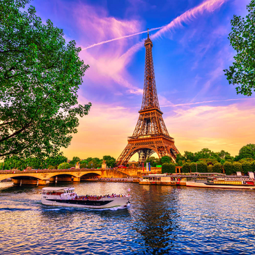 Paris Eiffelturm und Seine bei Sonnenuntergang in Paris, Frankreich. Der Eiffelturm ist eines der bekanntesten Wahrzeichen von Paris. 100 Puzzle 3D Modell
