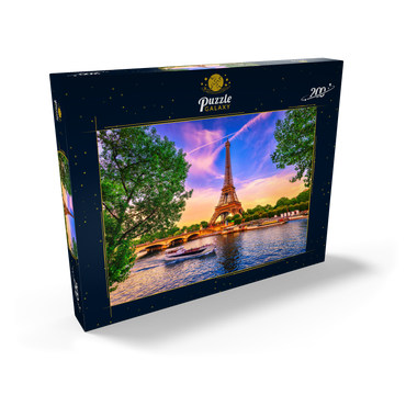 Paris Eiffelturm und Seine bei Sonnenuntergang in Paris, Frankreich. Der Eiffelturm ist eines der bekanntesten Wahrzeichen von Paris. 200 Puzzle Schachtel Ansicht2
