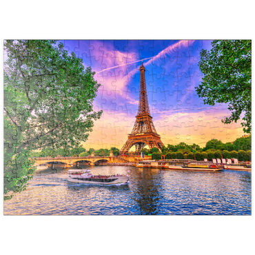 puzzleplate Paris Eiffelturm und Seine bei Sonnenuntergang in Paris, Frankreich. Der Eiffelturm ist eines der bekanntesten Wahrzeichen von Paris. 200 Puzzle