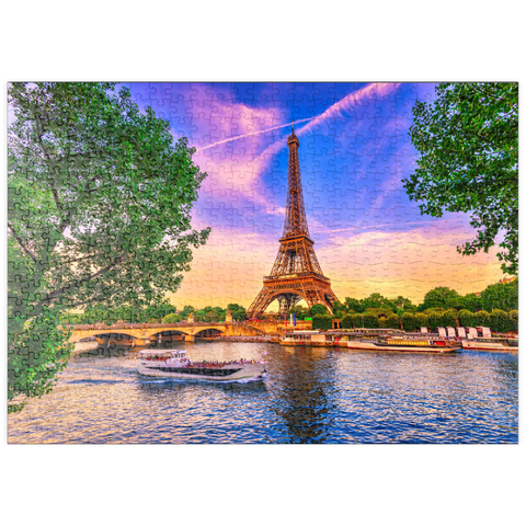puzzleplate Paris Eiffelturm und Seine bei Sonnenuntergang in Paris, Frankreich. Der Eiffelturm ist eines der bekanntesten Wahrzeichen von Paris. 500 Puzzle