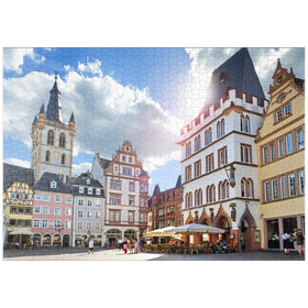 Darstellung des Puzzle-Motivs Trier, Marktplatz mit Steipe im Stadtzentrum der antiken römischen Stadt – Puzzleteile: 1000