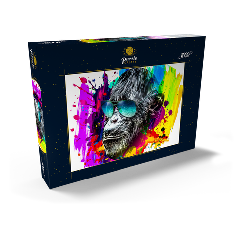 Farbiger künstlerischer Affe in Brillen mit bunten Farbsplatten auf weißem Hintergrund 1000 Puzzle Schachtel Ansicht2
