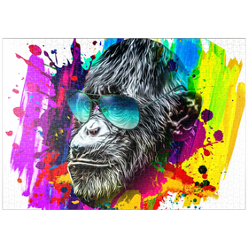 Darstellung des Puzzle-Motivs Farbiger künstlerischer Affe mit Sonnenbrille – Puzzleteile: 1000