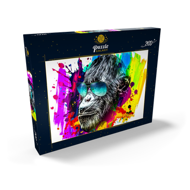 Farbiger künstlerischer Affe in Brillen mit bunten Farbsplatten auf weißem Hintergrund 200 Puzzle Schachtel Ansicht2