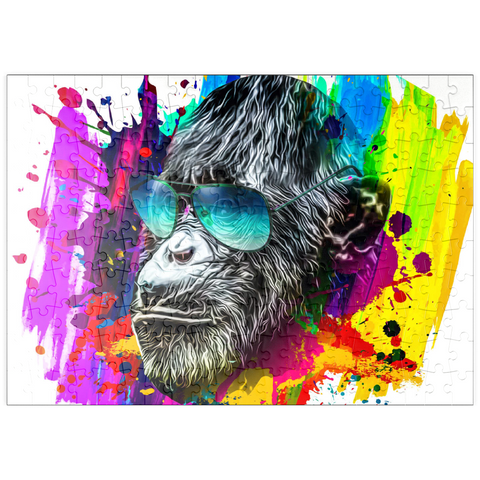 puzzleplate Farbiger künstlerischer Affe in Brillen mit bunten Farbsplatten auf weißem Hintergrund 200 Puzzle