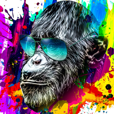 Farbiger künstlerischer Affe in Brillen mit bunten Farbsplatten auf weißem Hintergrund 200 Puzzle 3D Modell