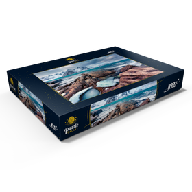Darstellung des Puzzle Motivs Düsterer Frühlingsblick auf die Lofoteninseln. Schneeschmelzen im Flakstadpollen Fjord - Puzzleteile: 1000