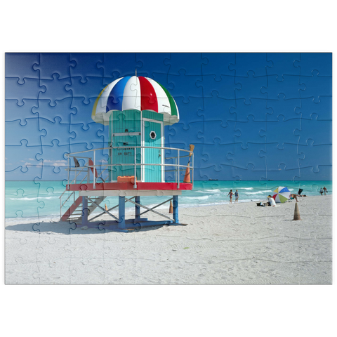 puzzleplate Lifeguard Häuschen am Strand, Miami Beach, Florida, USA 100 Puzzle