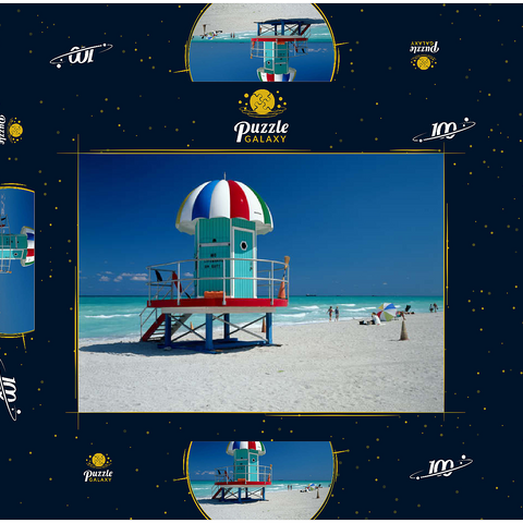 Lifeguard Häuschen am Strand, Miami Beach, Florida, USA 100 Puzzle Schachtel 3D Modell