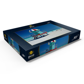 Darstellung des Puzzle Motivs Lifeguard Häuschen mit Dach in Sonnenschirm-Form, Miami Beach, Florida, USA - Puzzleteile: 500