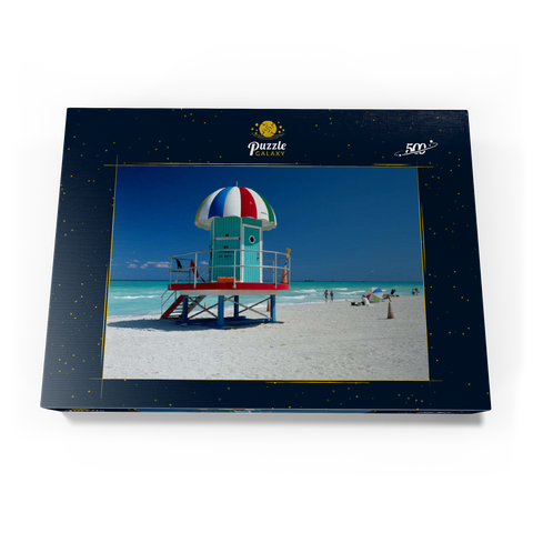 Lifeguard Häuschen am Strand, Miami Beach, Florida, USA 500 Puzzle Schachtel Ansicht3