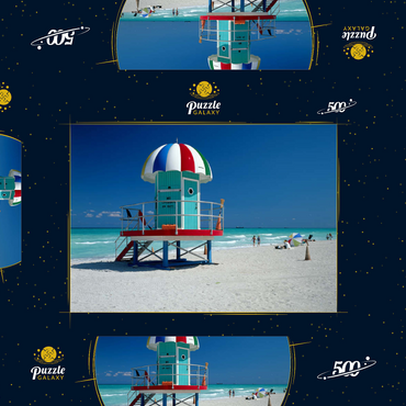 Lifeguard Häuschen am Strand, Miami Beach, Florida, USA 500 Puzzle Schachtel 3D Modell