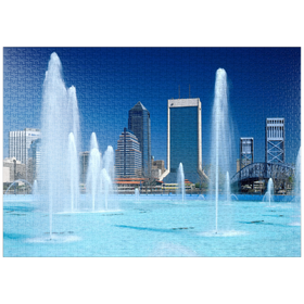 Darstellung des Puzzle-Motivs Springbrunnen am Riverwalk und Skyline, Jacksonville, Florida, USA – Puzzleteile: 1000