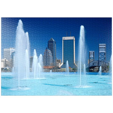 puzzleplate Springbrunnen am Riverwalk und Skyline, Jacksonville, Florida, USA 1000 Puzzle