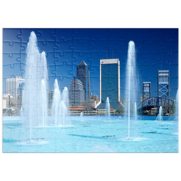 puzzleplate Springbrunnen am Riverwalk und Skyline, Jacksonville, Florida, USA 100 Puzzle